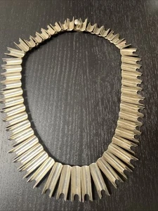 Taxco Mexico Heavy Modernist Sterling Silver Concave Fringe Bib Choker Necklace - Picture 1 of 6
