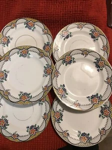 6 Wetley Art Deco Side Cake Plates Vintage 1930s Floral English Fine Bone China - Picture 1 of 5
