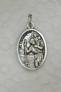 SAINT CHRISTOPHER Medal Pendant, SILVER TONE, 22mm X 15mm, MADE IN ITALY - Picture 1 of 2