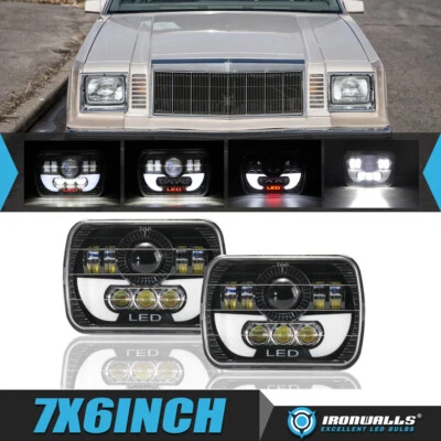 Faro LED rectangular DRL haz alto/bajo para Chrysler Cordoba 1980-1983 2x 7x6" EE. UU. Foto 1 de 4
