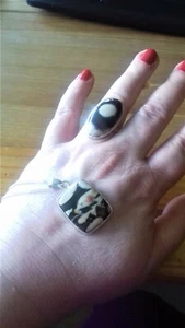 Sterling silver and Peanut Wood Jasper pendant and ring Size N - Picture 1 of 7