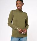 Joan Rivers Wardrobe Builders Mock Neck Sweater w/ Snap Sleeve Olive Medium A609