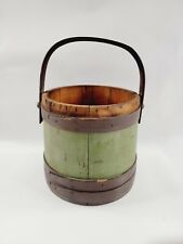 Green Painted Firkin Bucket Original Three Fingered Primitive Wooden Box NO LID