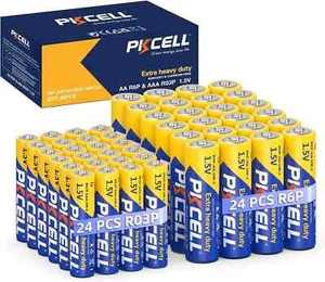 Combo 48) 24 AA & 24 AAA Batteries 1.5V Carbon-Zinc Heavy Duty High Performance - Picture 1 of 6