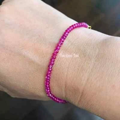 18k Gold Diamond Gem Unheated Fine Burmese Ruby Smooth Rondelle Bracelet 6.5" - Image 1 of 4
