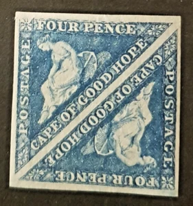 CAPE OF GOOD HOPE: 1864 4d Deep Blue Triangles Pair, Superb Fresh Mint OG - Picture 1 of 2
