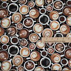  Schwarz Frisch Gebraut Kaffee Kunst Latte Cappuccino Baumwolle Stoff 1/2 Yard #7257