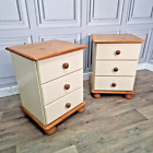 Vintage Pair Of 2 Painted Pine Bedside Tables Drawers Night Stands Cabinets