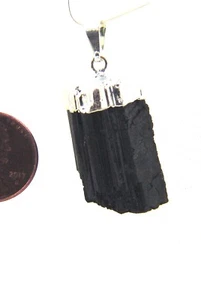 BUTW Silver Electroformed Raw Black Tourmaline Necklace w/ sp chain 8502P - Picture 1 of 3