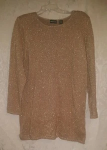 "JEANNE PIERRE" HELLBRAUN/METALLIC GOLD STRICKPULLOVER MIT RUNDHALSAUSSCHNITT - DAMENGR. DAMEN XL - Bild 1 von 12