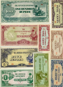 JUEGO Birmania 9 notas 1-5-10 centavos + 1/4-1/2-1-5-10-100 rupias, (1944) Segunda Guerra Mundial, Jim Unc - Imagen 1 de 1