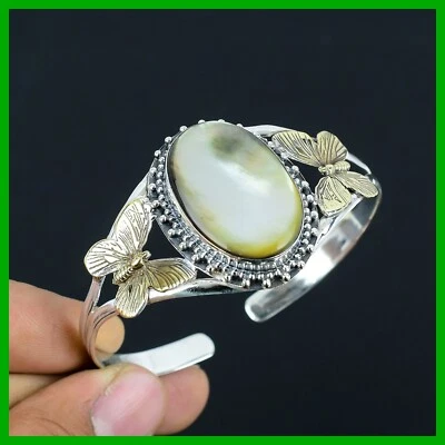 Sterling Silver Natural Mother Of Pearl Butterfly And 18K Gold Plated New Bangle - Image 1 of 4