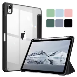 For iPad 9th 8th 7th 6th 5th Generation Air 1 2 Case Cover Clear W/Pencil Holder - Picture 1 of 17