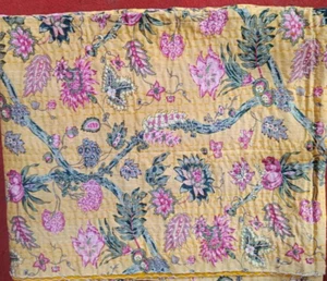 Indian Cotton Kantha Bedding Bedspread Throw Blanket Queen Floral Print Gudari - Picture 1 of 3