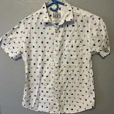 Camisa con estampado de sushi recta descolorida para hombre manga corta blanca M, peculiar divertida creativa  Foto 1 de 4