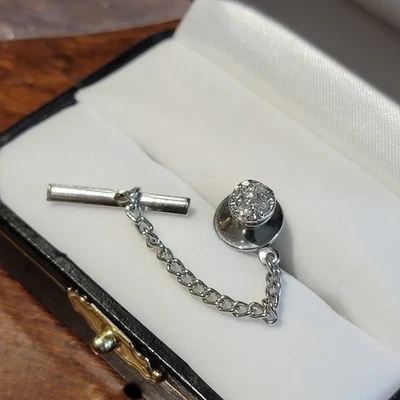 14K White Gold w/ 5 Diamond Cluster Tie Tack Pin - Image 1 of 2