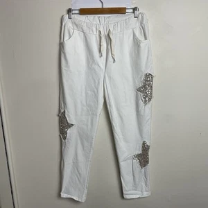 Nuevos Pantalones Donna Donna Italia Talla XL Mujer Blanco Estrellas Viscosa Nylon Mezcla - Imagen 1 de 14