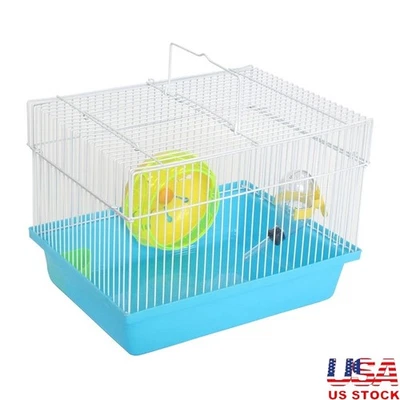 Jaula para hámster enano con rueda plato botella de agua base de plástico hábitat de animales pequeños Foto 1 de 3