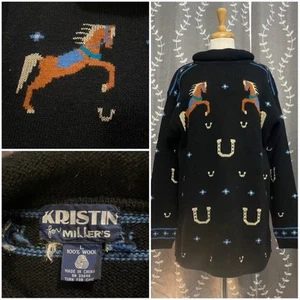 Vintage Kristin For Miller’s 100% Wool Oversized Sweater Horses Knit Women Large - Imagen 1 de 9