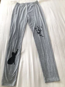 MISSLOOK ladies MEDIUM gray Leggings Cat Butterflies - Picture 1 of 7