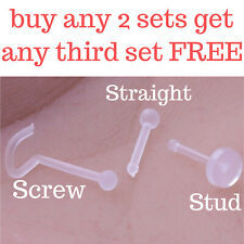 3 Pack Clear Retainer Nose Stud Screw Straight Ear Helix Daith Piercing Bars Lip