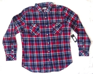 STANDARD ISSUE NYC Men Plaid Checks Cotton Flannel Button Shirt Red Blue MEDIUM - Imagen 1 de 5
