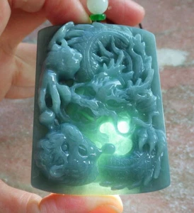 Certified Green 100% Natural A Jade jadeite Pendant Dragon Tiger Ruyi 龙 413782 - Picture 1 of 9