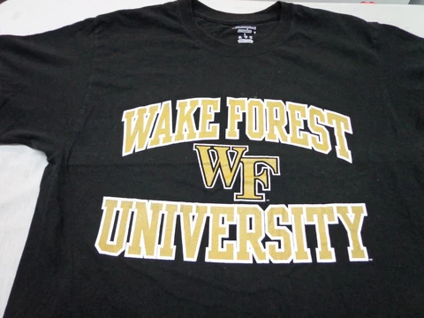 Wake Forest Demon Deacons Black T Shirt Champion Brand Size Large  FLAWS Cover