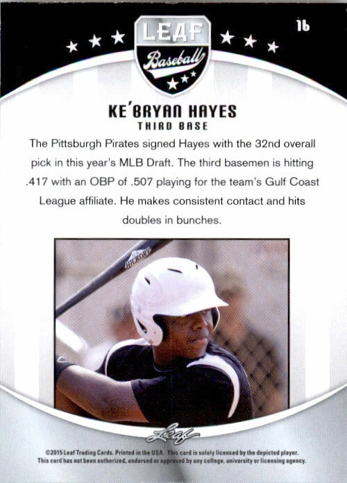 KE'BRYAN HAYES 2015 Leaf Draft Prospect BLUE REFRACTOR Rookie Card #/25 - Image 1 of 1
