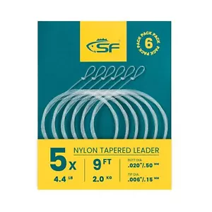 6PCS Pre Tied Loop Fly Tapered Leader Nylon Fly Fishing Trout Leader Line 9FT-5X - Picture 1 of 7