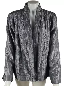 NWT - Chicos Textured Elegance Earlene Solid Silver Open Front Jacket 3 / XL /16 - Picture 1 of 4