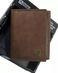Stone Mountain Men's Full Grain Leather Wallet RFID Security Trifold Brown - Picture 1 of 6