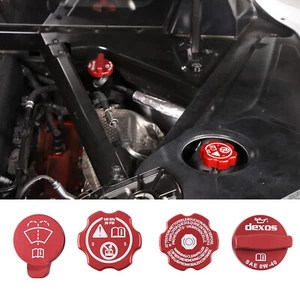 4PCS Red Alloy Engine Oil Cap Radiator water tank Cap Trim For Corvette C8 20-24 - Picture 1 of 12