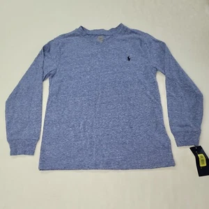 Polo Ralph Lauren Shirt Boys 7 Blue Long Sleeve V-Neck Tee Polo Pony Preppy New - Picture 1 of 10