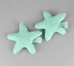 2 Mint Green starfish barrettes hair clip sea star mermaid barrette hair 2 5/8" - Picture 1 of 7