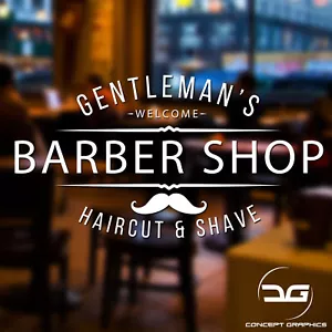 Gentleman's Barber Shop Window Wall Door Hair Salon Vinyl Decal Sticker Sign - Picture 1 of 5