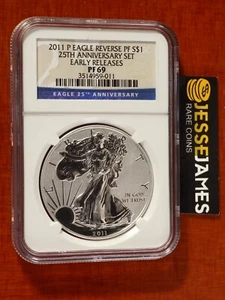 2011 P REVERSE PROOF SILVER EAGLE NGC PF69 25TH ANNIVERSARY SET EARLY RELEASES - Picture 1 of 2