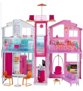 Mattel Barbie Pink Passport 3-Story Furnished Town House w/extra accessories - Picture 1 of 11