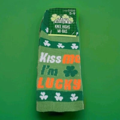 Женские носки до колена St Patrick's Day Kiss Me I'm Lucky размер обуви 5-9 - Изображение 1 из 3