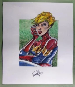 ORIGINAL ART  PRINT of CAPTAIN MARVEL  by SMITTY (SHIPS FREE)* - Picture 1 of 1