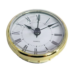 Clock Insert Round Quartz Clock Fit-up Movement Gold Bezel Roman Numerals - Picture 1 of 6
