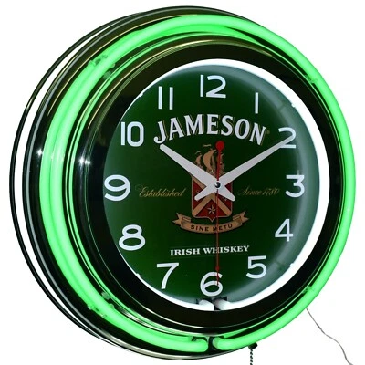 15" Jameson Irish Whisky Double Neon Clock Man Cave Bar Game Room Decor (Green) - Image 1 of 4