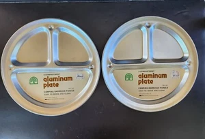2 Pc. Camping Dinner Plates Hard Aluminum Outdoors Eco NOS 3 Compartment XL 11" - Picture 1 of 4