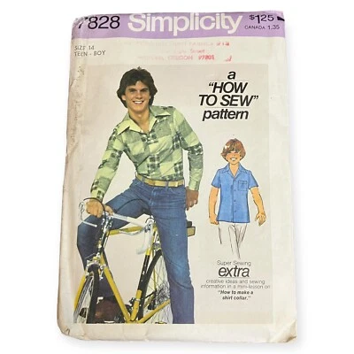 BOYS' SHIRT Vintage SIMPLICITY 7824 Sewing Pattern How to Sew UNCUT Sz 14 - Image 1 of 2