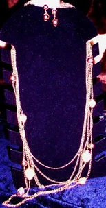 Damen Halskette Ohrring Set 44" Multi Strang verziert goldfarben versandkostenfrei - Bild 1 von 16