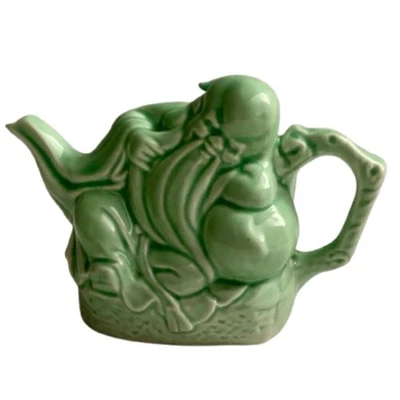 Vintage Chinese Celadon Teapot Shou Xing God Longevity No Markings - Image 1 of 4