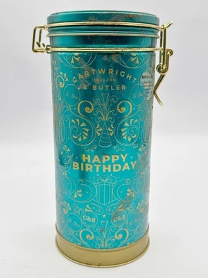 CAJA CILÍNDRICA TARRO DE ALMACENAMIENTO DE LATA MUSICAL FELIZ CUMPLEAÑOS CARTWRIGHT & BUTLER DE COLECCIÓN Foto 1 de 4