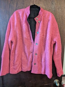 Reversible Pink/Black Puffy Floral Jacket ~1x - Picture 1 of 8