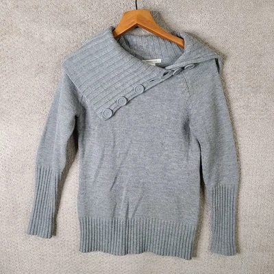 Suéter Covington Mujer M Gris Cuello Botón Tejido Acanalado Manga Larga Pullover Foto 1 de 4