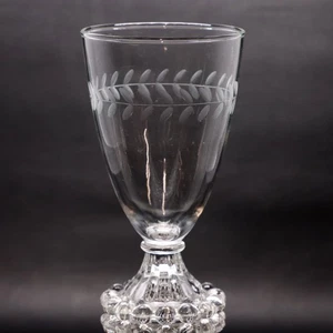  Anchor Hocking Grey Cut Laurel Water Goblet 5 1/2" Glass Etched Bubble Footed  - Picture 1 of 4